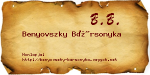 Benyovszky Bársonyka névjegykártya